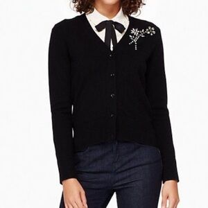 Kate Spade Black Embellished Brooch Cardigan Size S